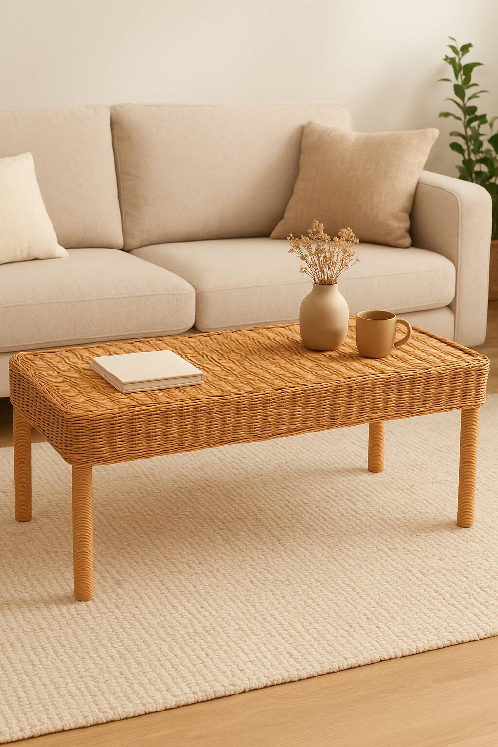 Am.pm rattan coffee table / bench – vintage 90s – excellent condition