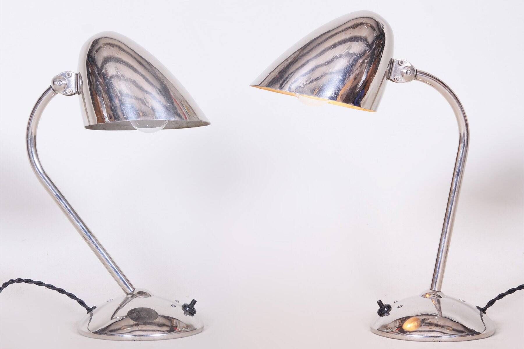 Art Deco Table Lamps in Chrome & Aluminium attributed to Franta Anyz for Napako, Czech, 1930s, Set of 2