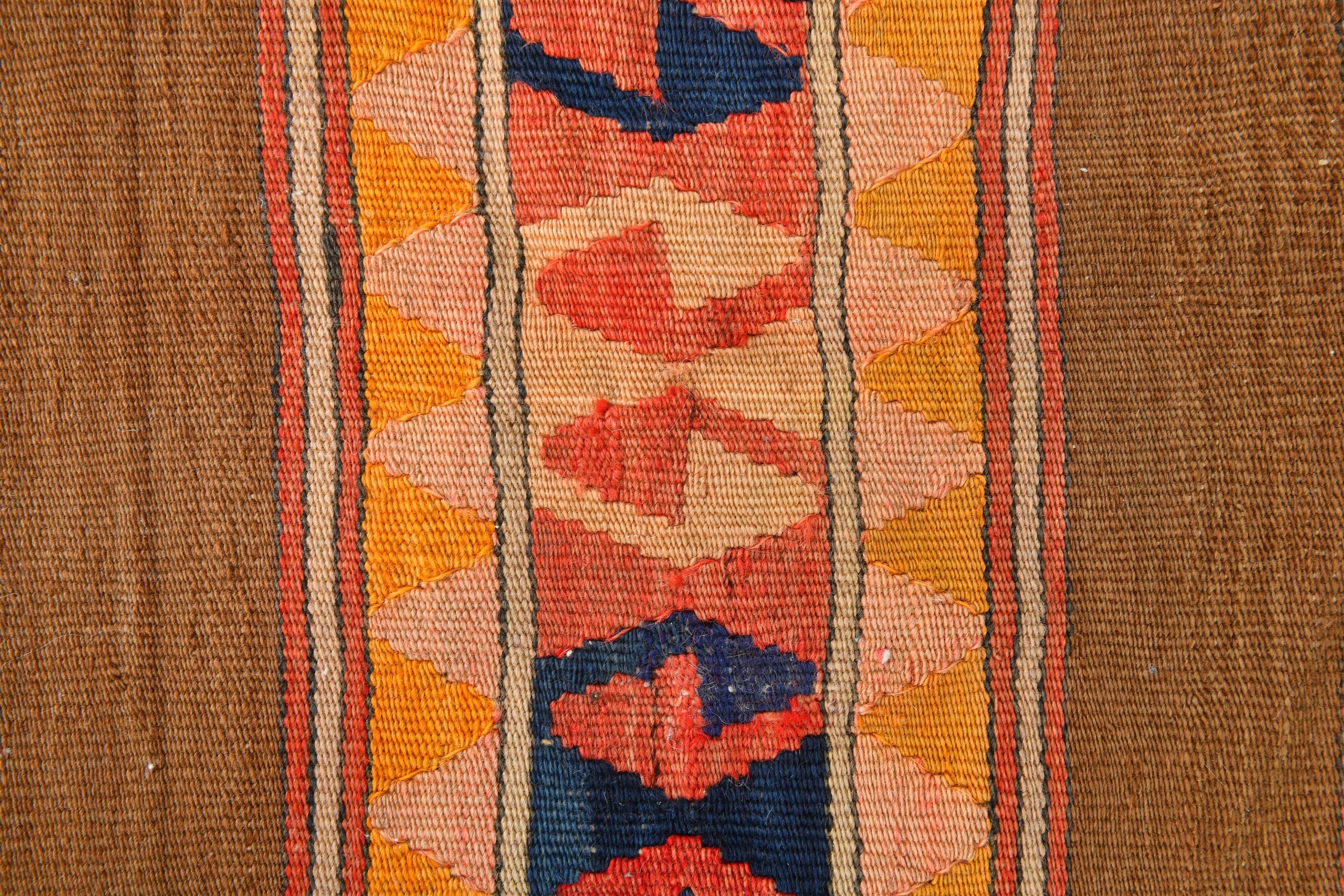 6x6 Orange & Brown Circle Striped Pattern Kilim Area Rug, 183x183Cm