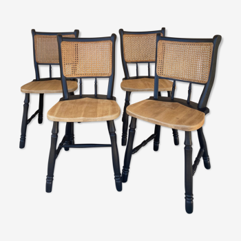 4 chaises en chêne massif et cannage
