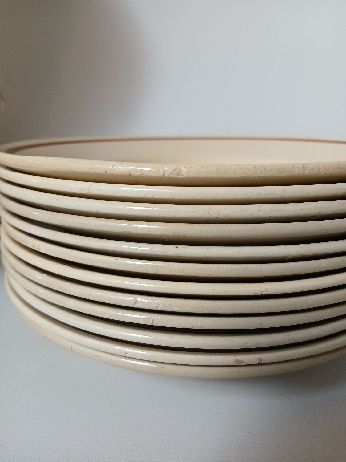Lot de 12 assiettes creuses vintage motif bordeaux caramel