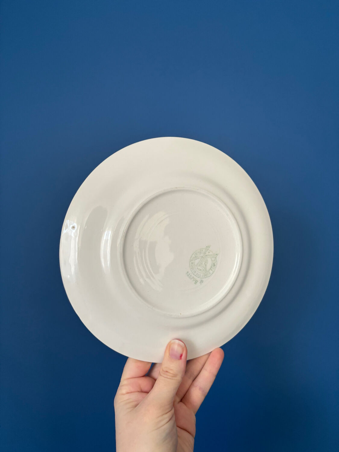 Lot of vintage checkered green dessert plates Moulin des Loups model.