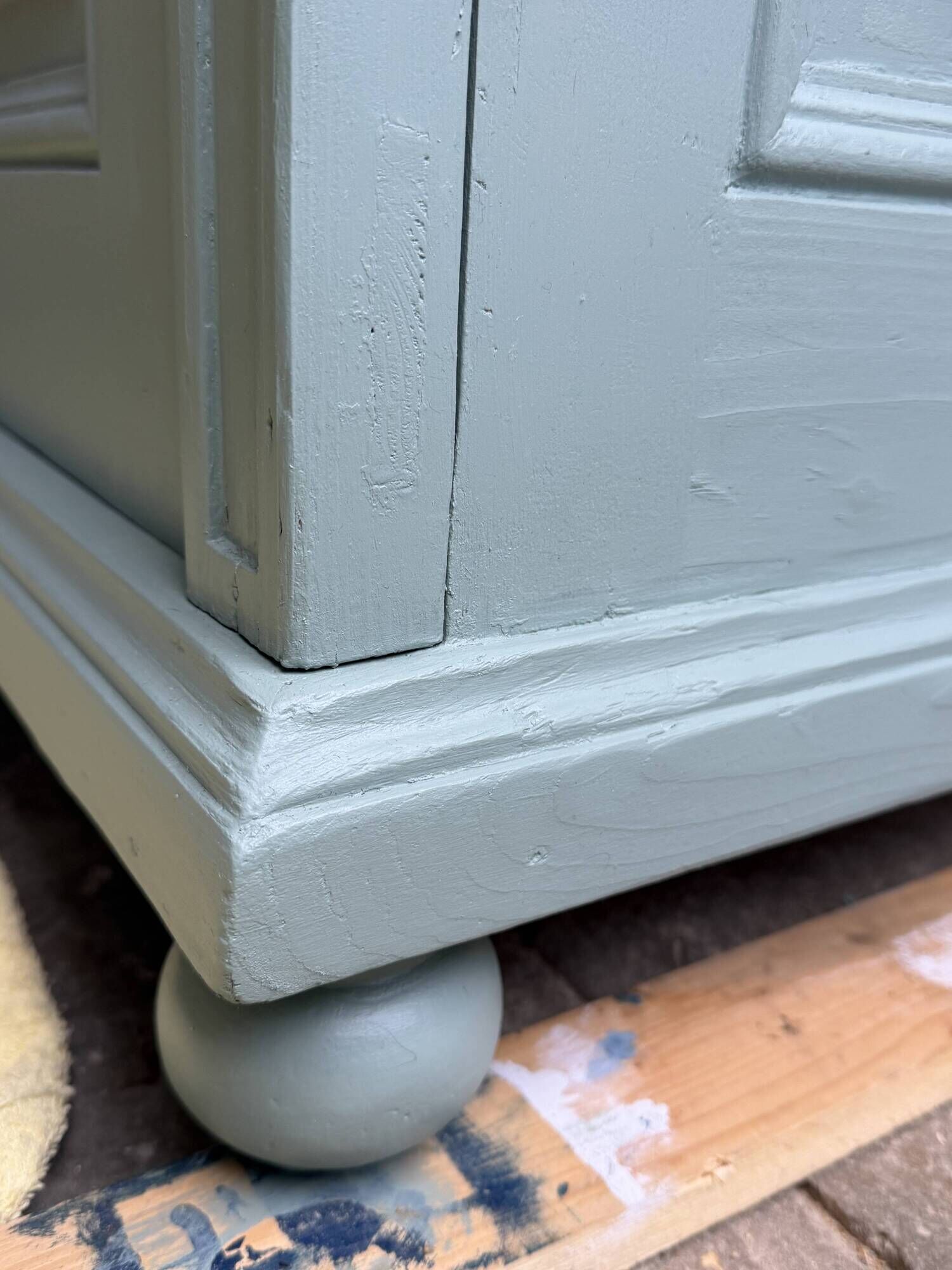 Parisian bonnetière, solid pine, Art Deco, renovated, grey-green.