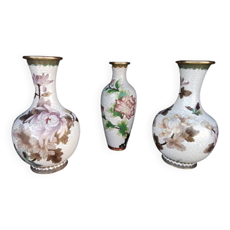 Set of 3 cloisonné enamel vases
