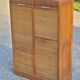 Curtained filing cabinet in golden blond oak 2 columns from the 1950s