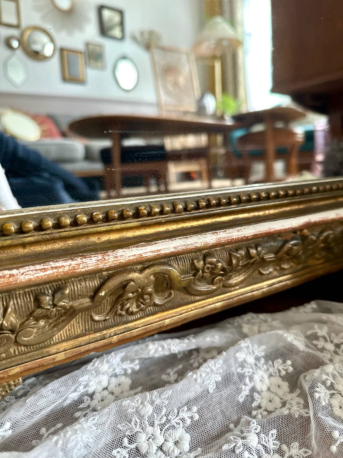 Antique gilded wood fireplace trumeau mirror 125x80