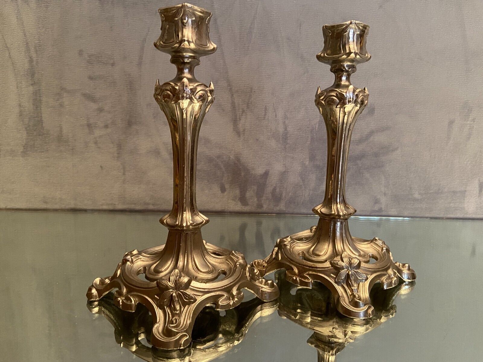 Pair of candlesticks in silver regulation art nouveau early twentieth century