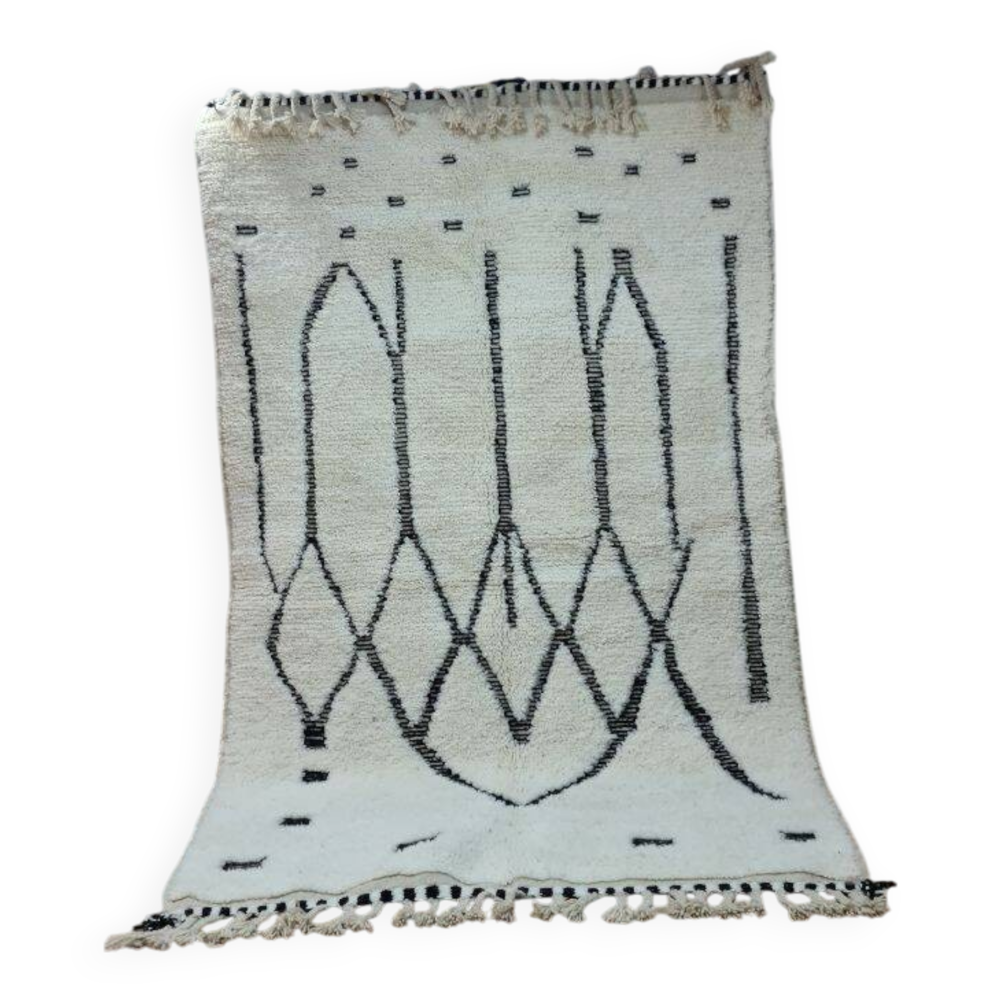 Authentic Beni Ourain Rug 250x150 cm - Black and White Geometric Design