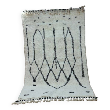 Tapis Béni Ourain Authentique 250x150 cm - Design Géométrique Noir et Blanc