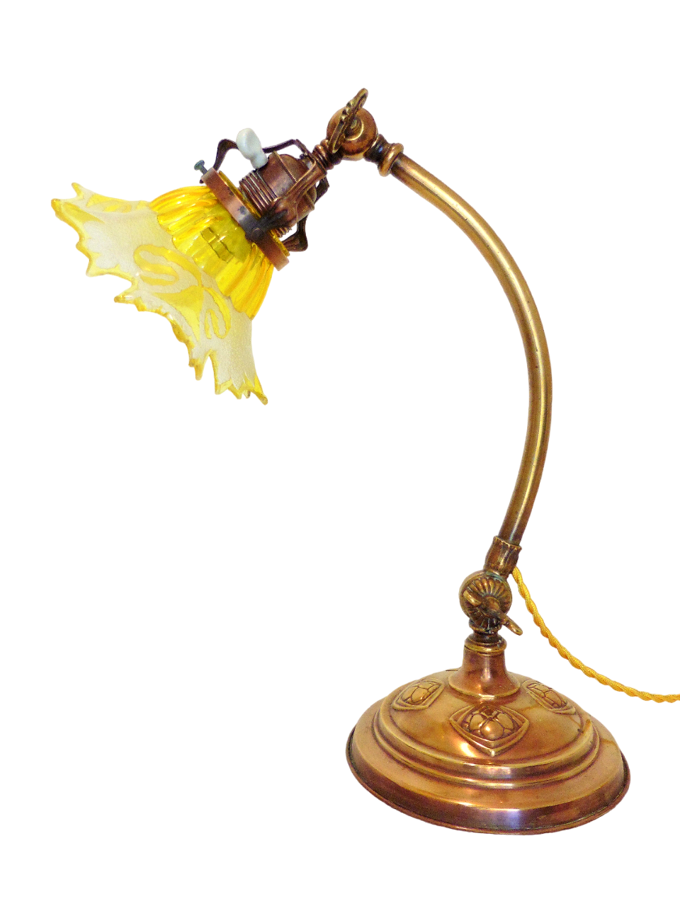 Lamp - foot in weighted brass Swungeneck adjustable with its acid-engraved crystal lampshade