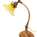 Lamp - foot in weighted brass Swungeneck adjustable with its acid-engraved crystal lampshade