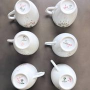 Service of 6 Fine Porcelain Cups with Art Nouveau Rose Decoration