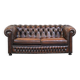 Canapé Chesterfield anglais 2,5 places en cuir de vachette flammé marron foncé