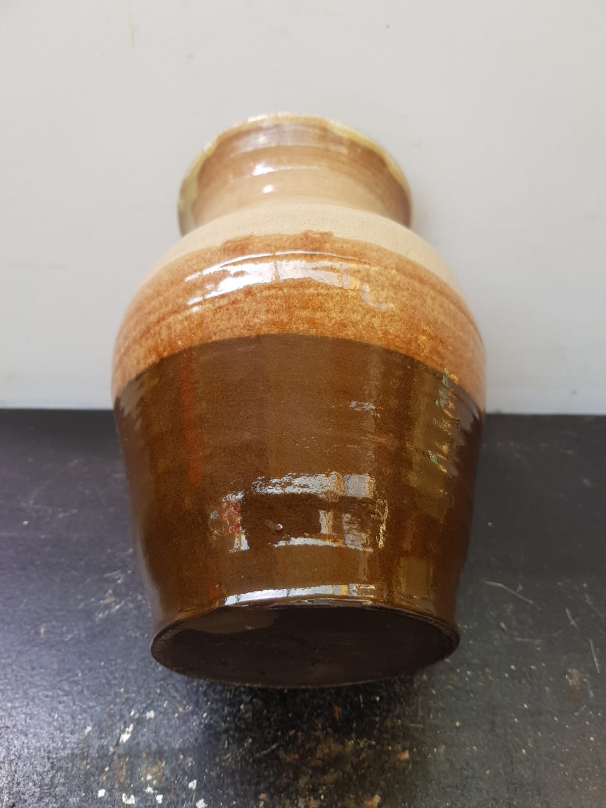 Vase Soulaines Dhuys royer enamelled stoneware brown beige vintage