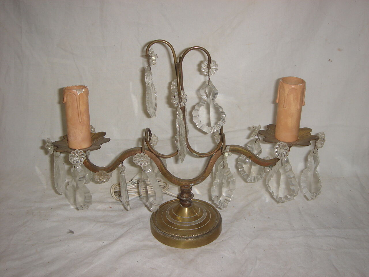 Pair of Girandoles, bronze table lamps & crystal early twentieth