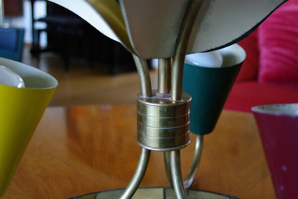 Lustre vintage tricolore en tole laqué  et laiton