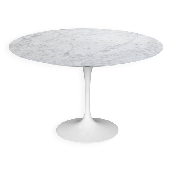 Originele ronde Knoll Tulip eettafel (120cm) Arabescato mat NIEUWSTAAT!!