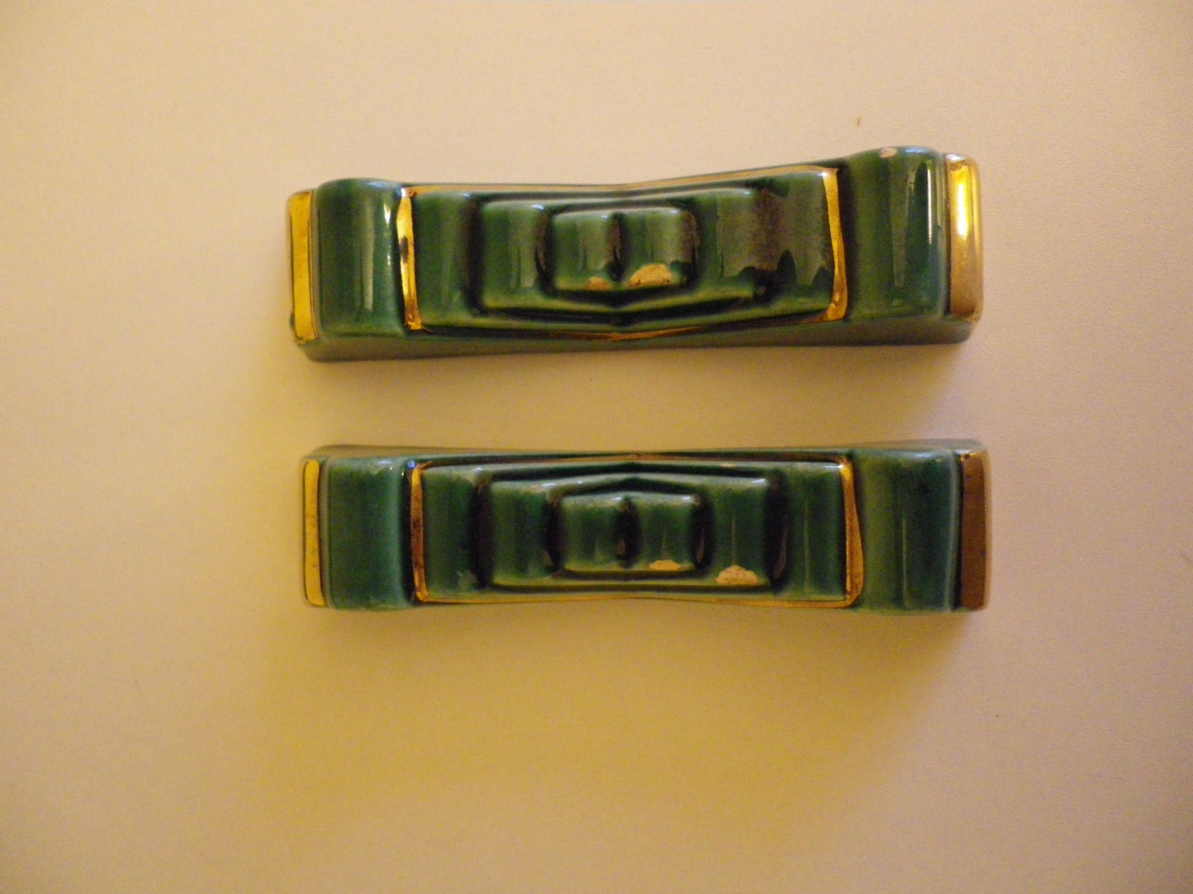 12 Doors green/golden ceramic knives - 1950s
