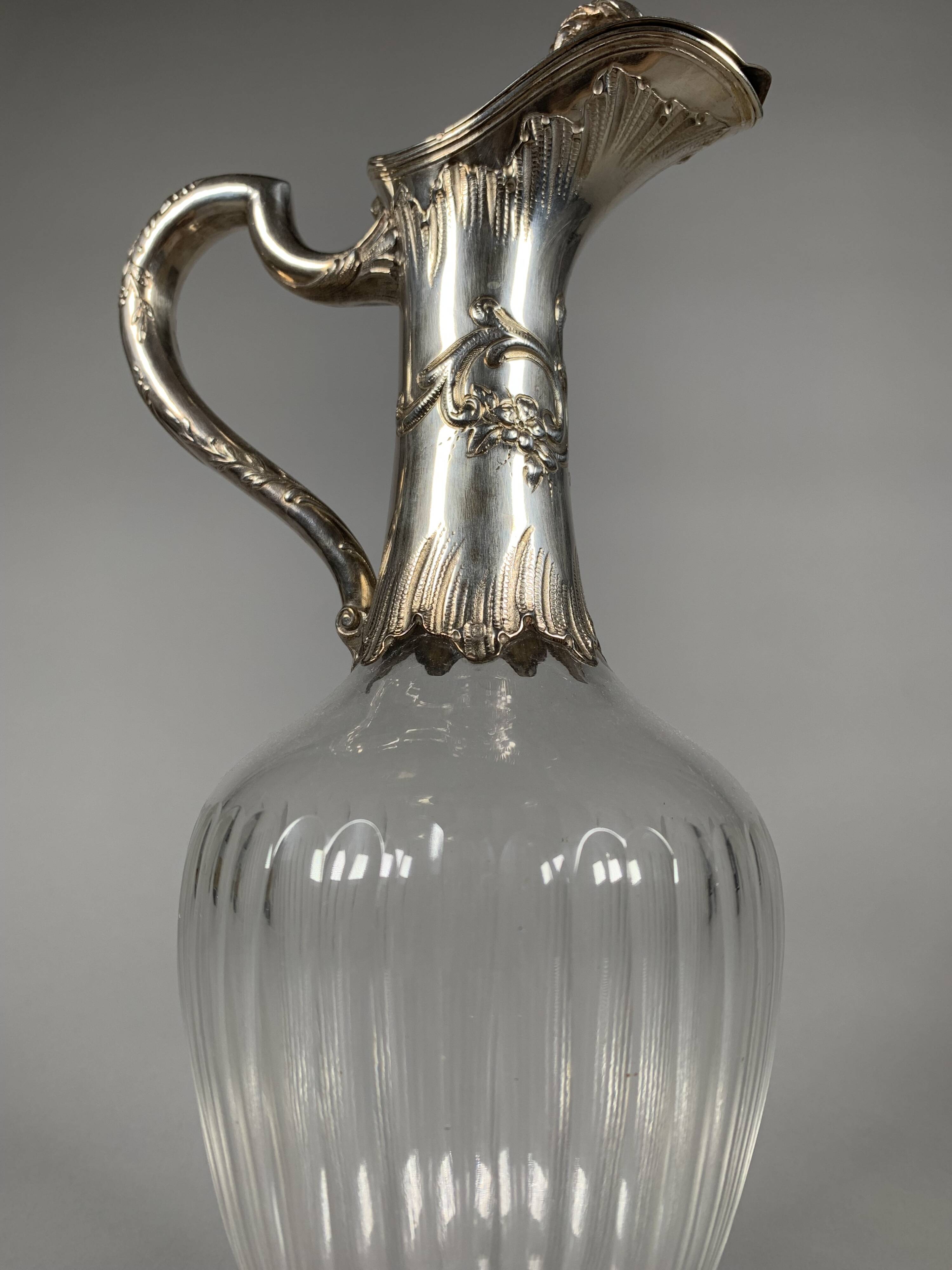 Pair of Crystal and Silver Rococo Ewers 19th Century