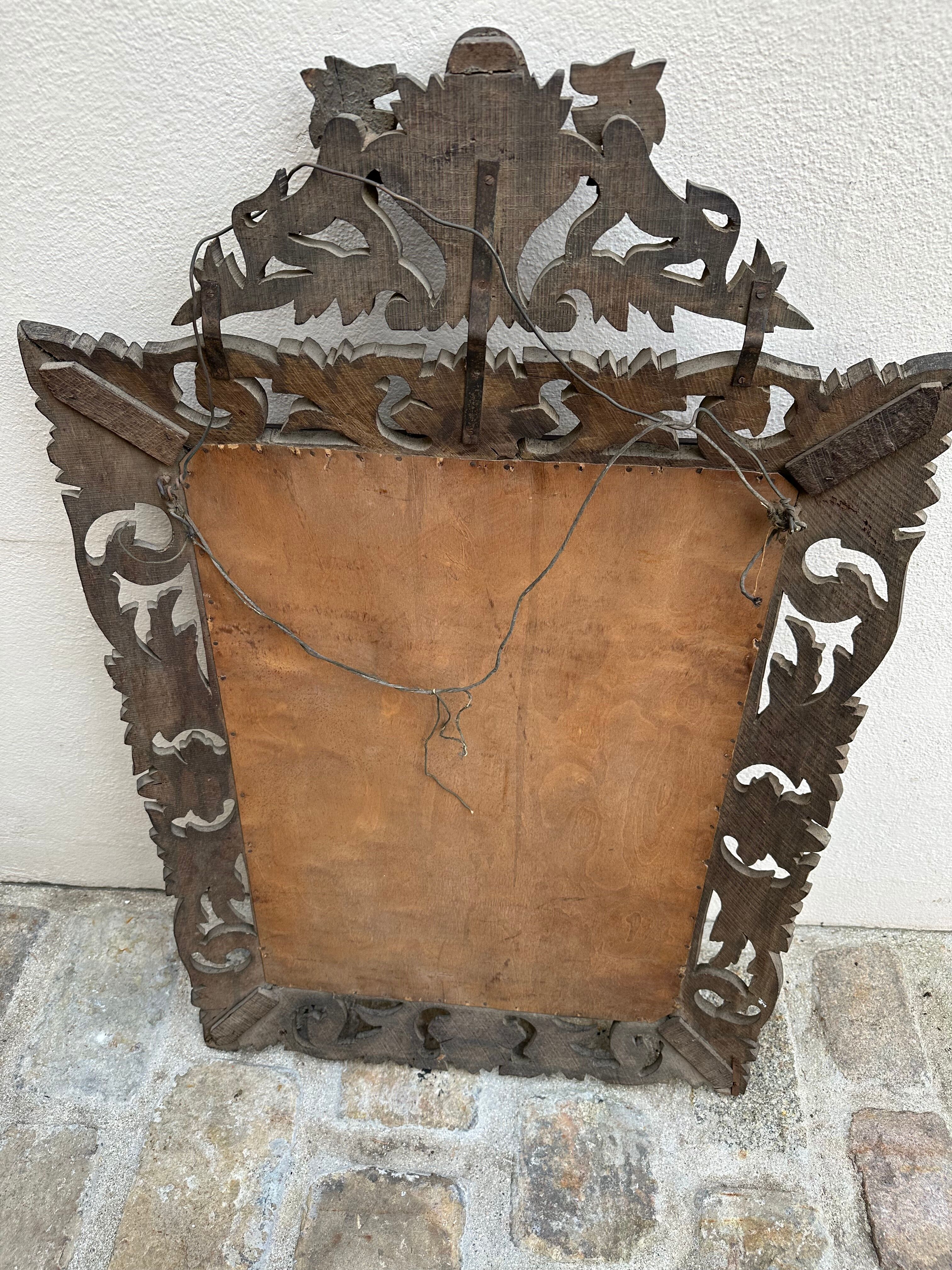 Carved wooden mirror - beveled ice - early twentieth century