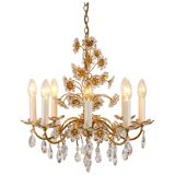 Large flower-shaped chandelier in gilded brass by Palwa, Germany, 1970s.