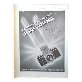 Une publicité papier revue 1937  appareil photo : le super exakta  24 x 36 mm  jhagee  dresde