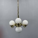 Art Deco Brass and Opaline Glass Chandelier, 1930s