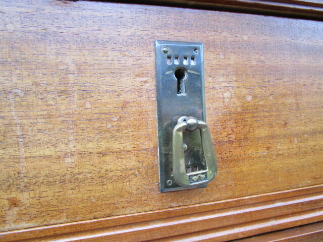 Low art-deco wood and marble chest of drawers