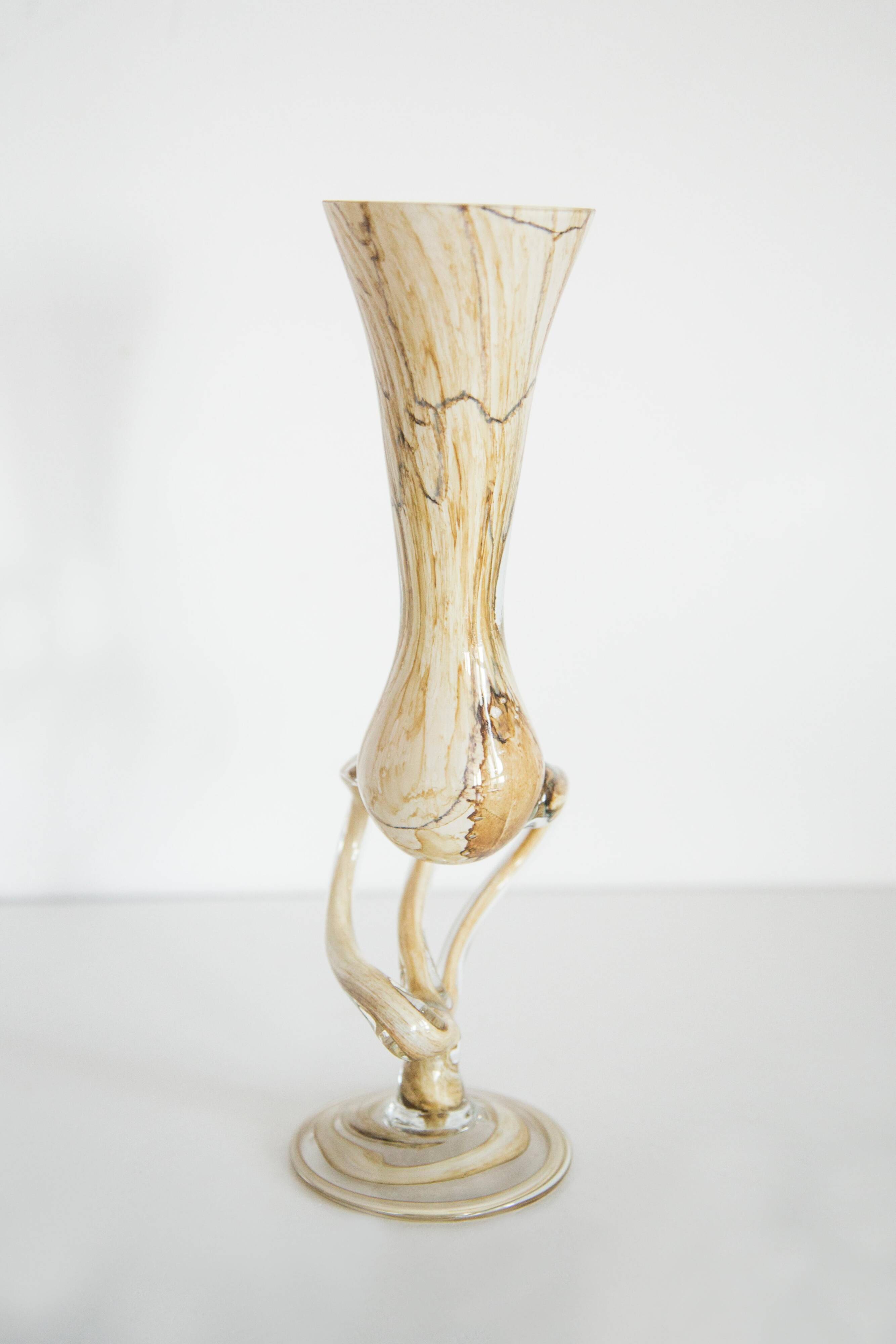 Vintage mid-century artistic vase, beige sand, Murano glass, Europe, 1970.