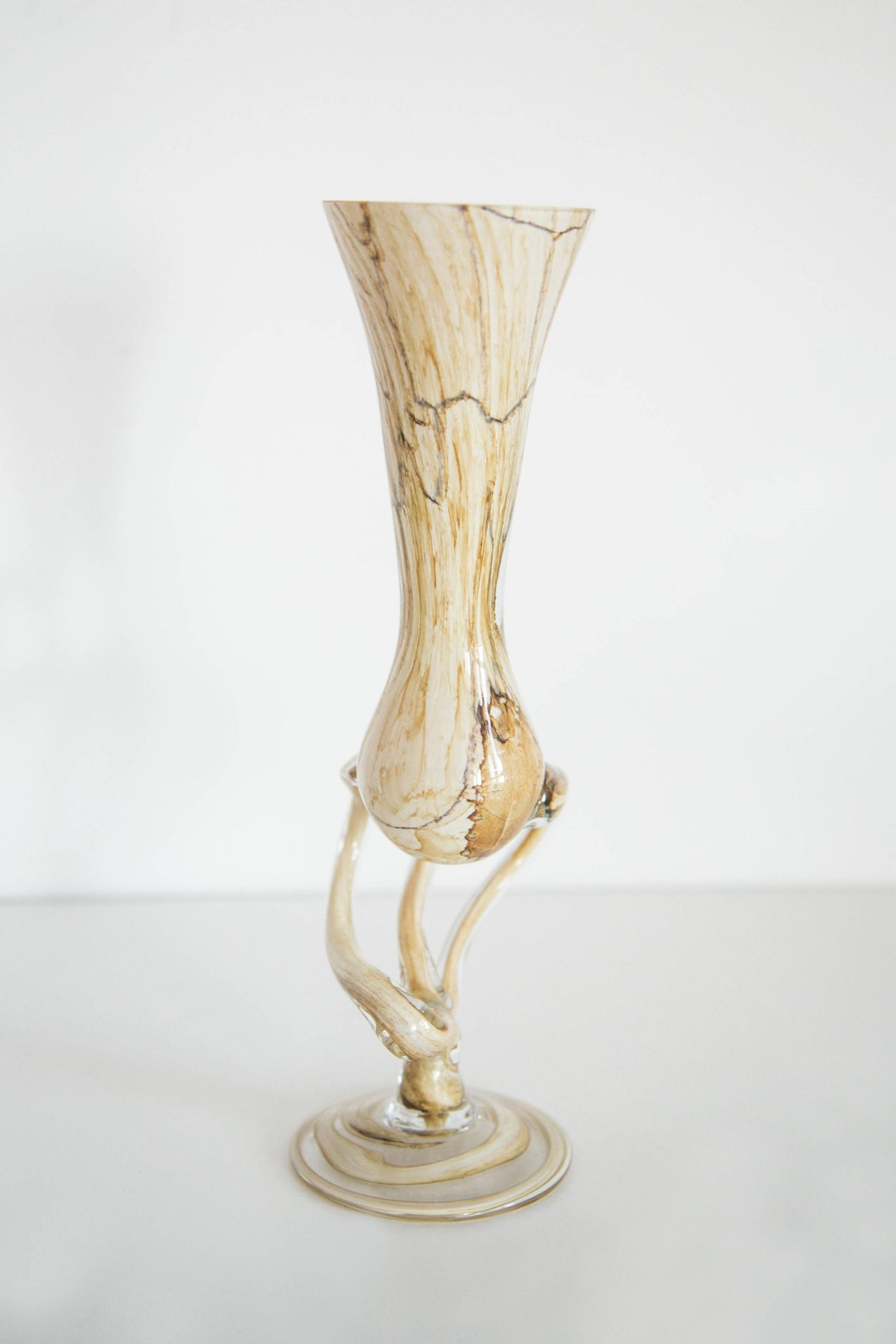 Vintage mid-century artistic vase, beige sand, Murano glass, Europe, 1970.