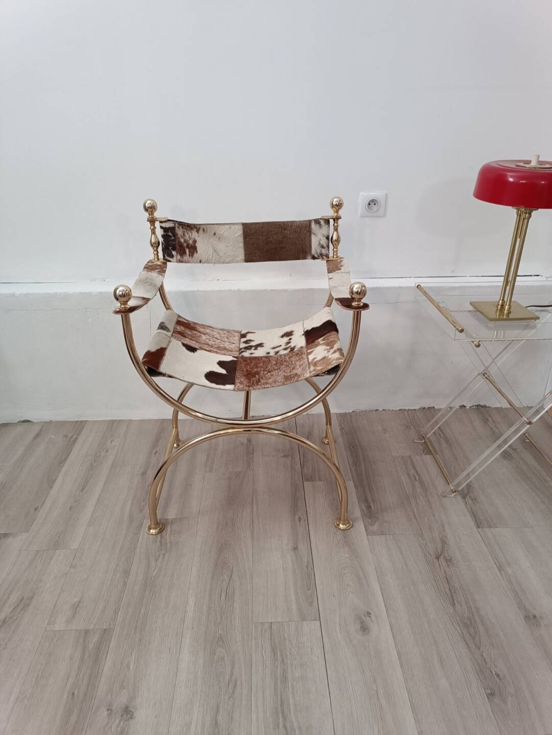 Leather and brass side chair by Simon Disegno Italy 1970s