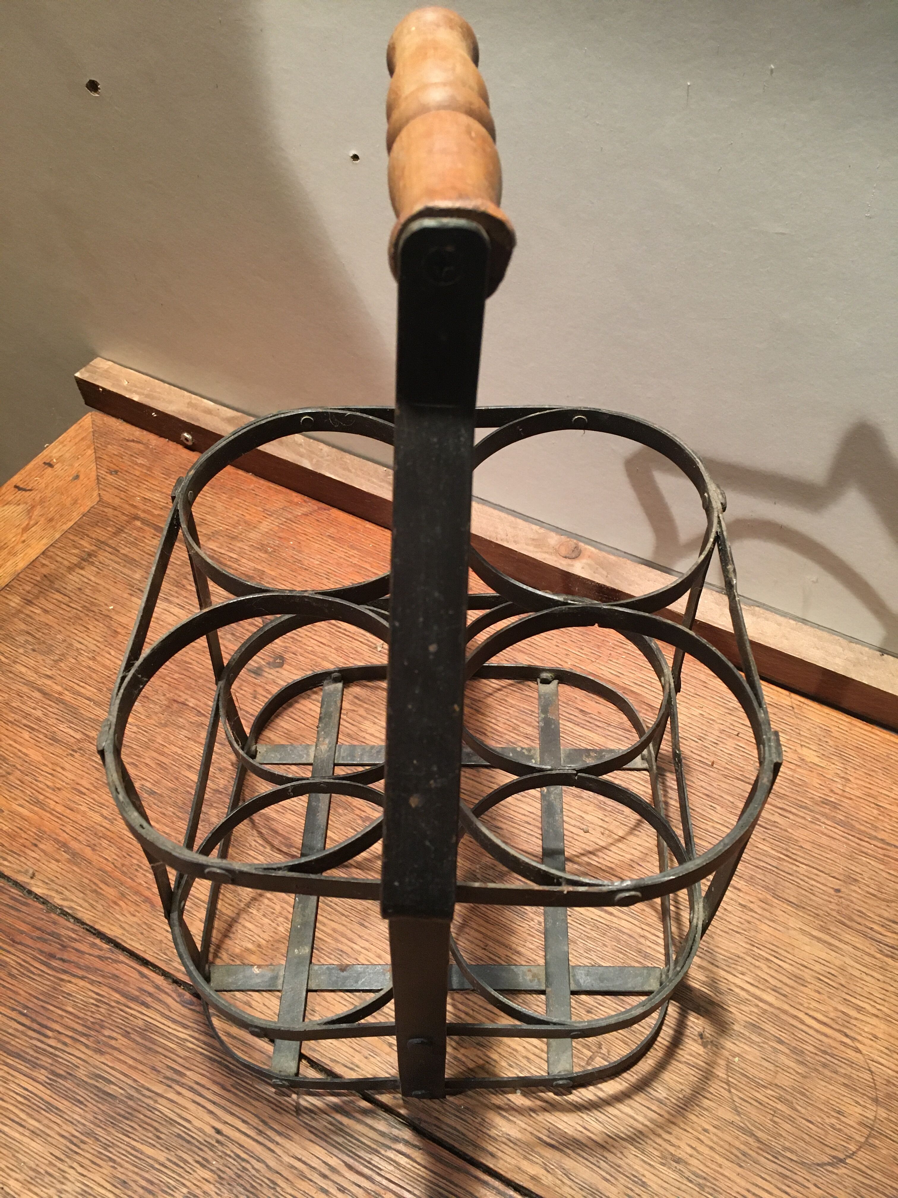 Metal bottle basket and wooden handle