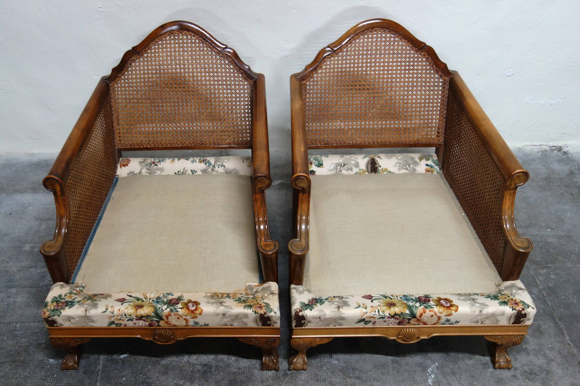 Pair of 1920s caned Chippendale armchairs