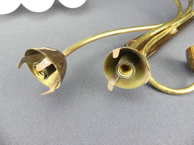 Vintage brass wall light with 3 glass tulips.