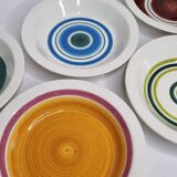 Mismatched service, five hand-painted plates from the Gien earthenware factory, unique models