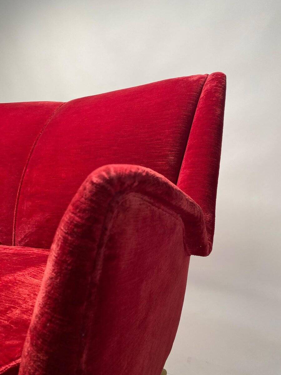 Italian Two-Seater Red Sofa from by I.S.A. Bergamo, 1950s