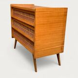Rattan wardrobe and its compass-legged chest of drawers, 1960