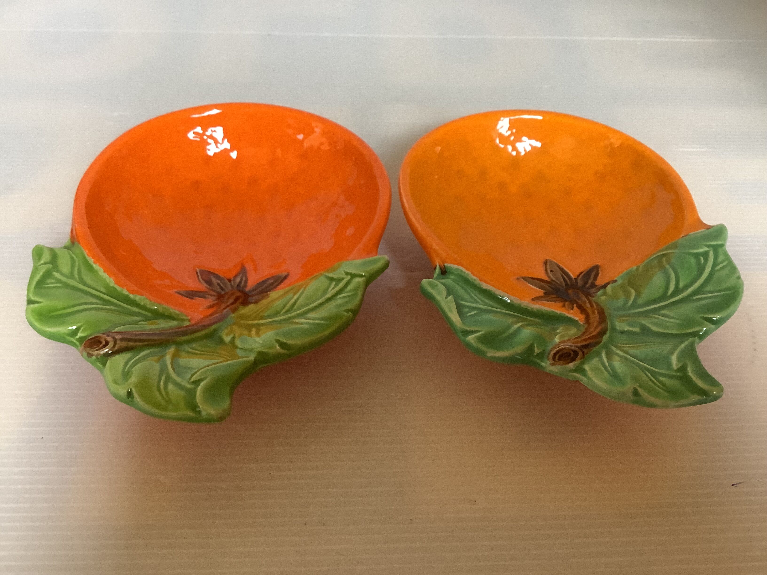 Paire de coupelles vide poche barbotine orange Japan