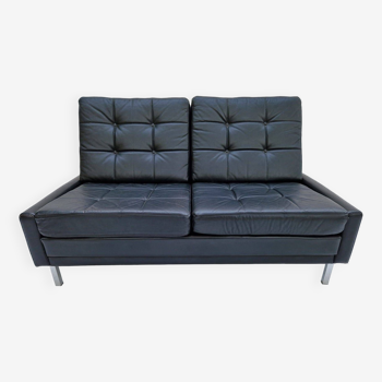 2-seater sofa, vintage, chrome, black leather, Denmark, 1960s.