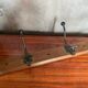 Old wooden coat rack + 2 double black metal hooks
