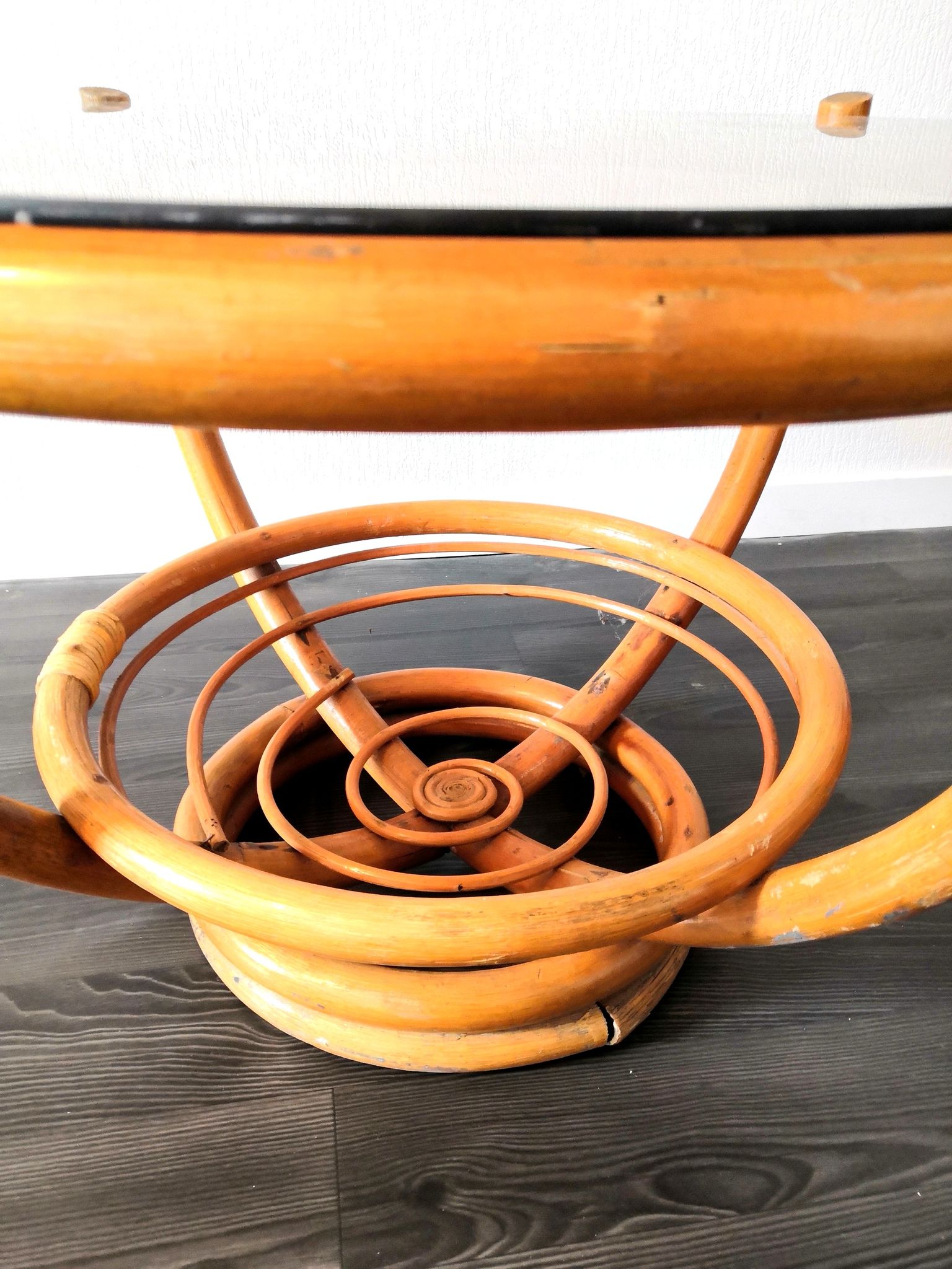 Table basse bambou et verre design années 60 - 70