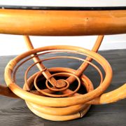 Table basse bambou et verre design années 60 - 70