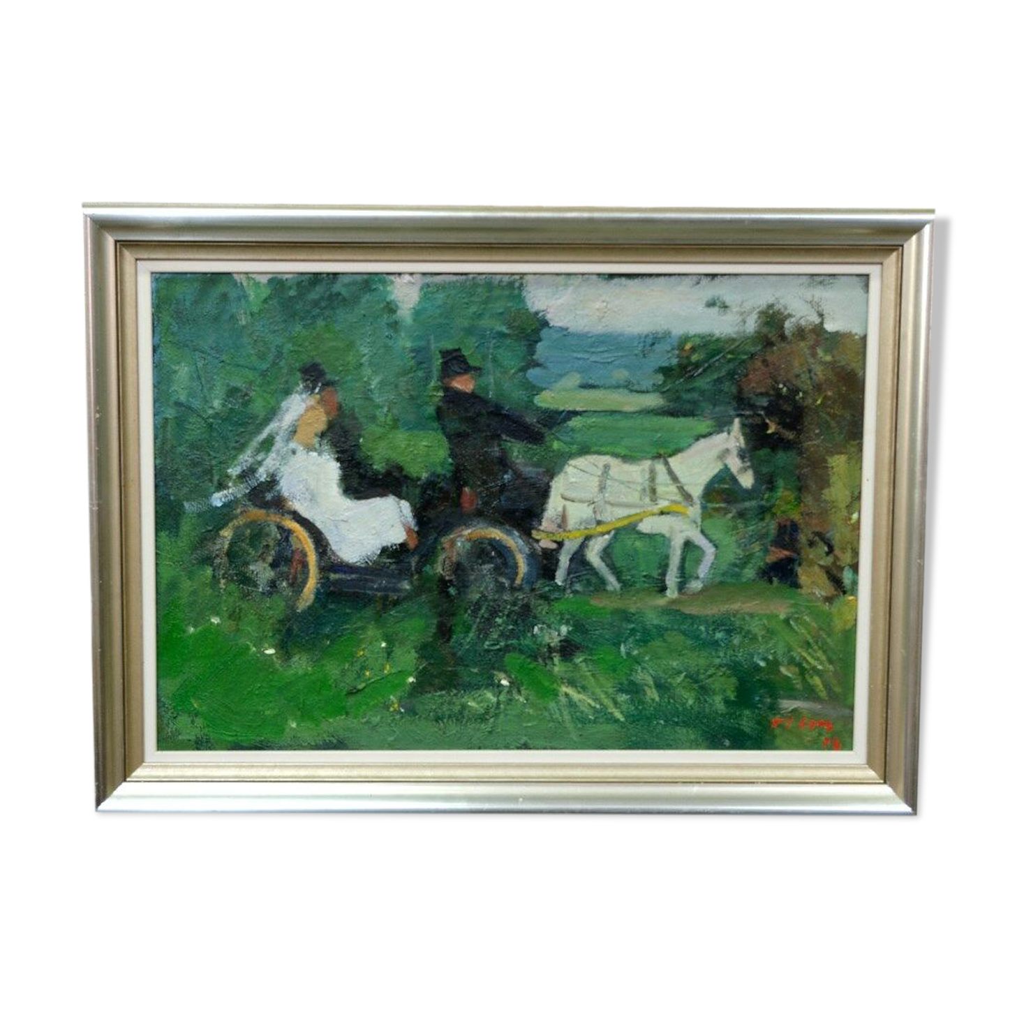Peinture moderne suédoise 1973 huile sur panneau Ove Olson (1903-1975)