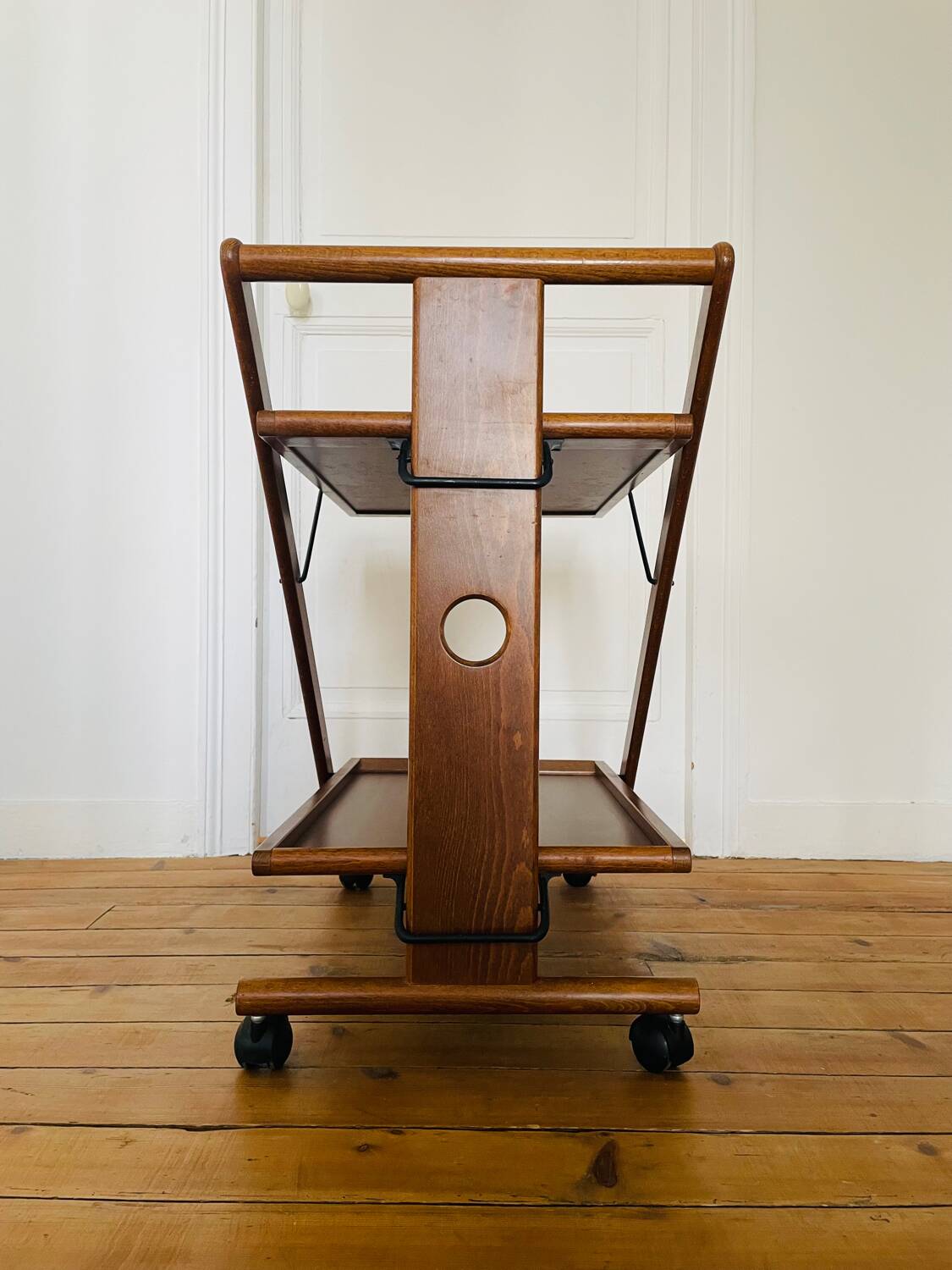 Vintage wooden trolley serving cart, 1960