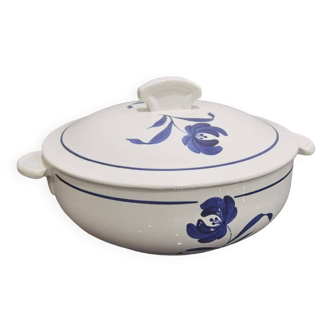 Old earthenware tureen with blue flower, Moulin des loups and hamage France, model