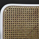 Set of 2 modern vintage Italian chairs in white wood and mid-century French wicker.