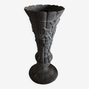 Cemetery footed vase with pewter