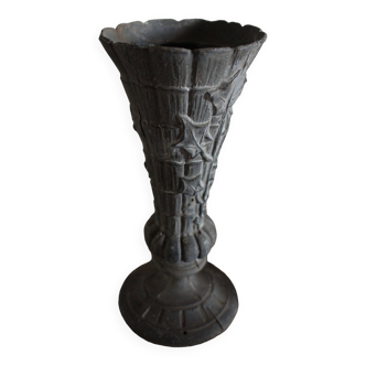 Cemetery footed vase with pewter