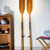 Pair of old oars, wood and brass