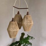 Vintage Scandinavian boomerang pendant light in teak and rope